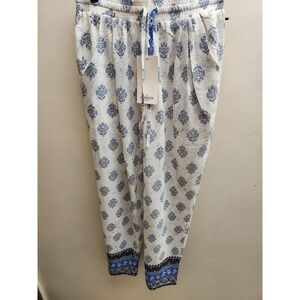 Grifflin Paris Womens Blue White Damask Print Jogger Pants Style 9457 NWT Size M